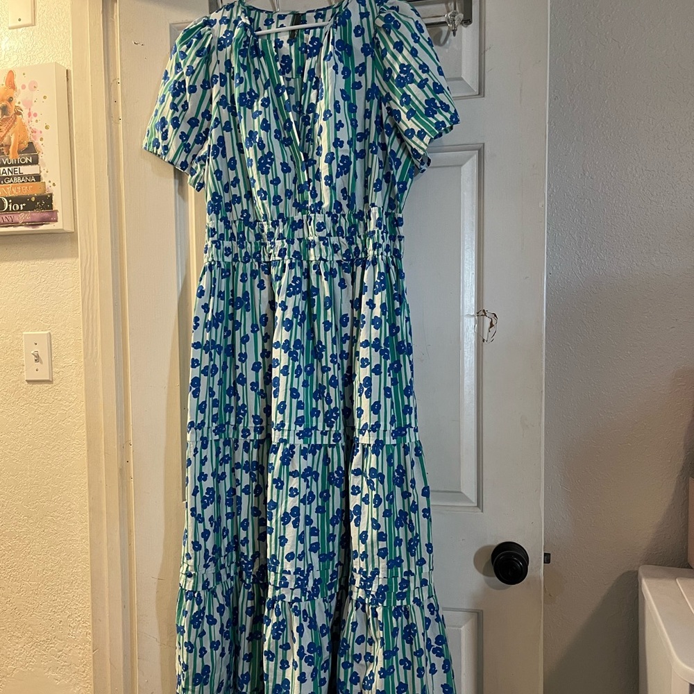 Anthropologie Blue and Green Floral Dress